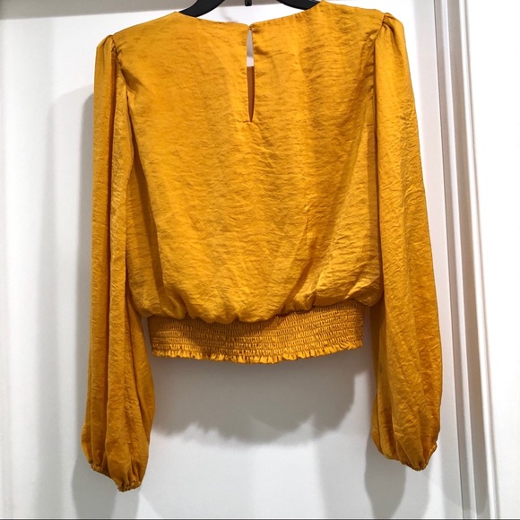 Astr The Label Satin Smocked Keyhole Back Blouse - Picture 3 of 8